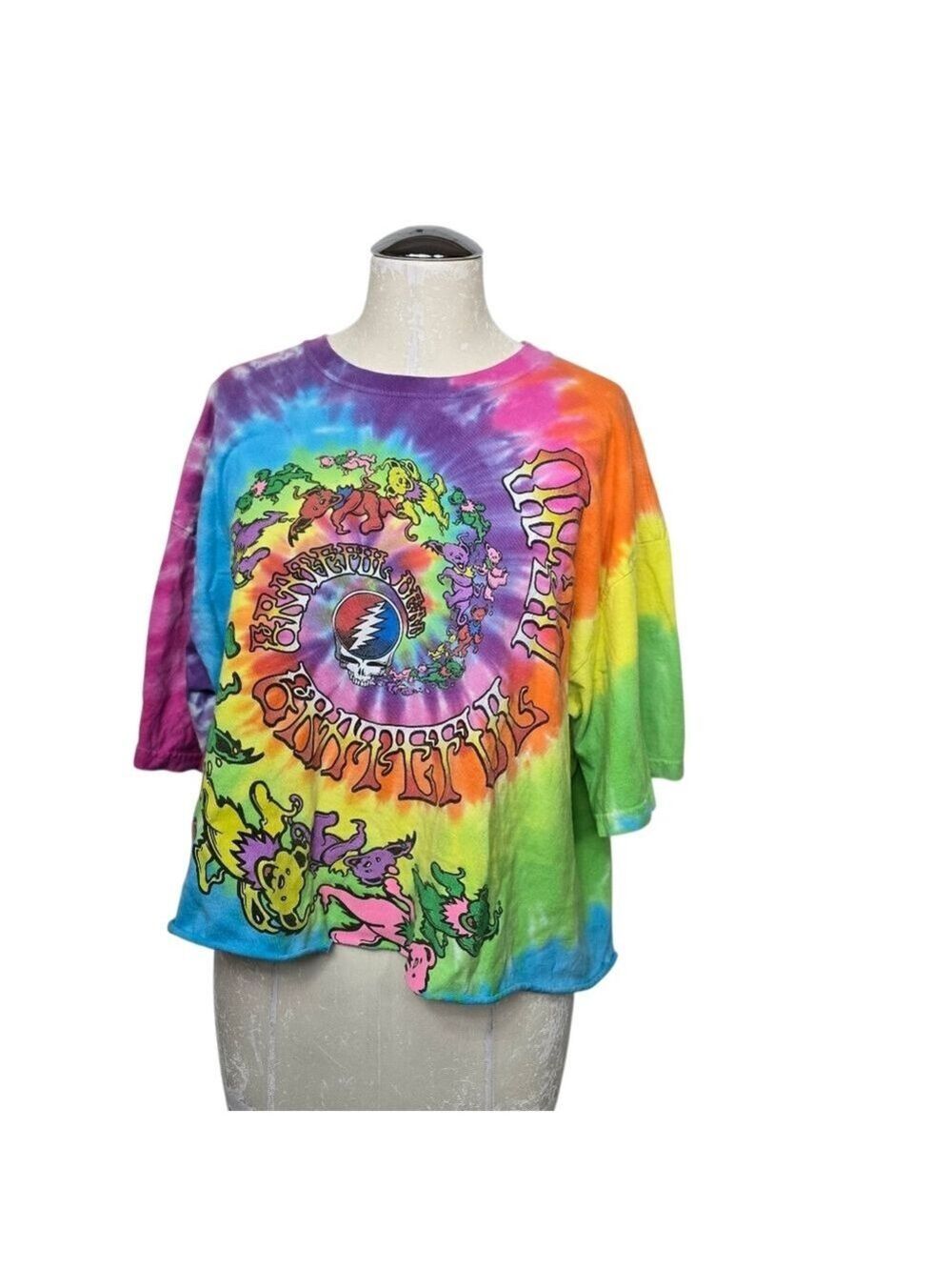 Liquid Blue Tie Dye Print Greatful Dead Short Sleeves Crop Top 2XL